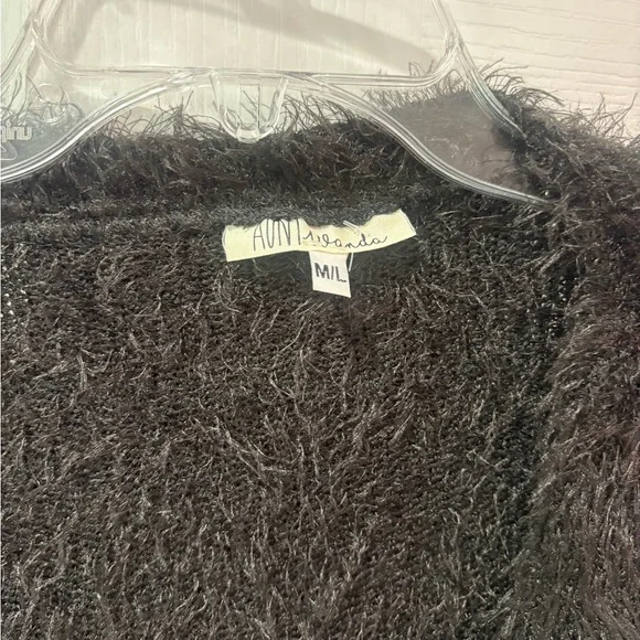 Open-Front Black Fuzzy Cardigan Sweater - Picture 2 of 6